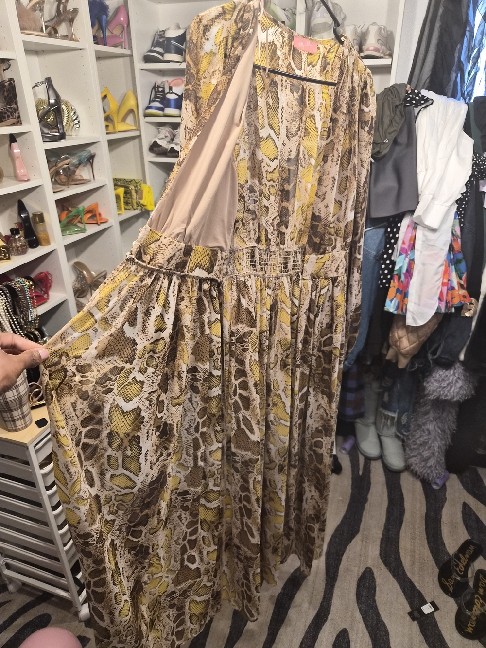 Duster/cardigan Snake Print Long Sleeve Maxi Dress - Yellow Brown